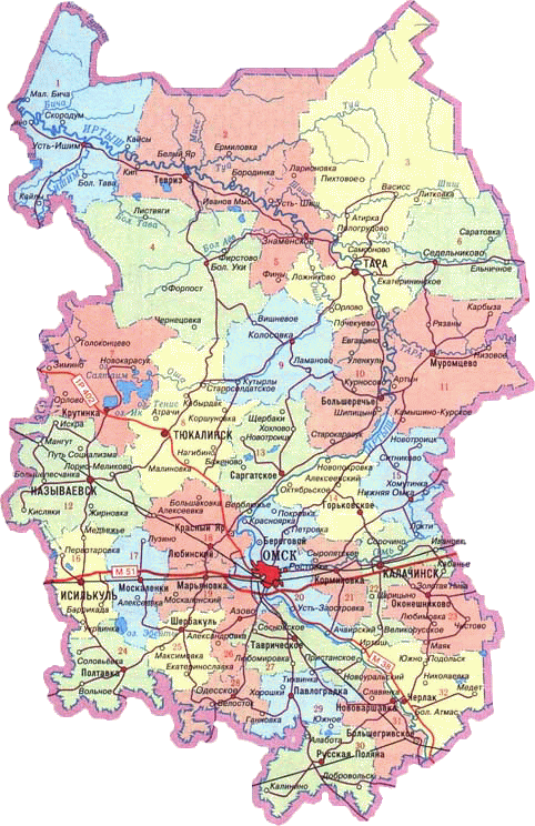 Карта омской области с городами